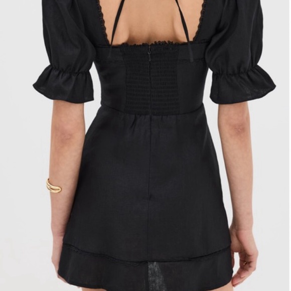 Reformation Evianna Black Linen Puff Sleeve Mini Dress 2 - Picture 10 of 11